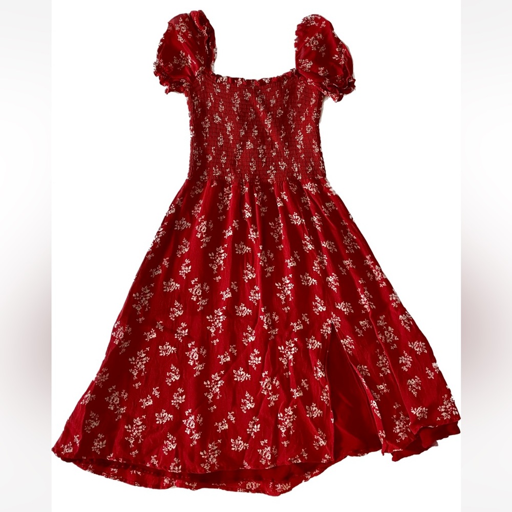 Reformation Dress with Slit, Fit & Flare, Elastic, double layer,  Size S